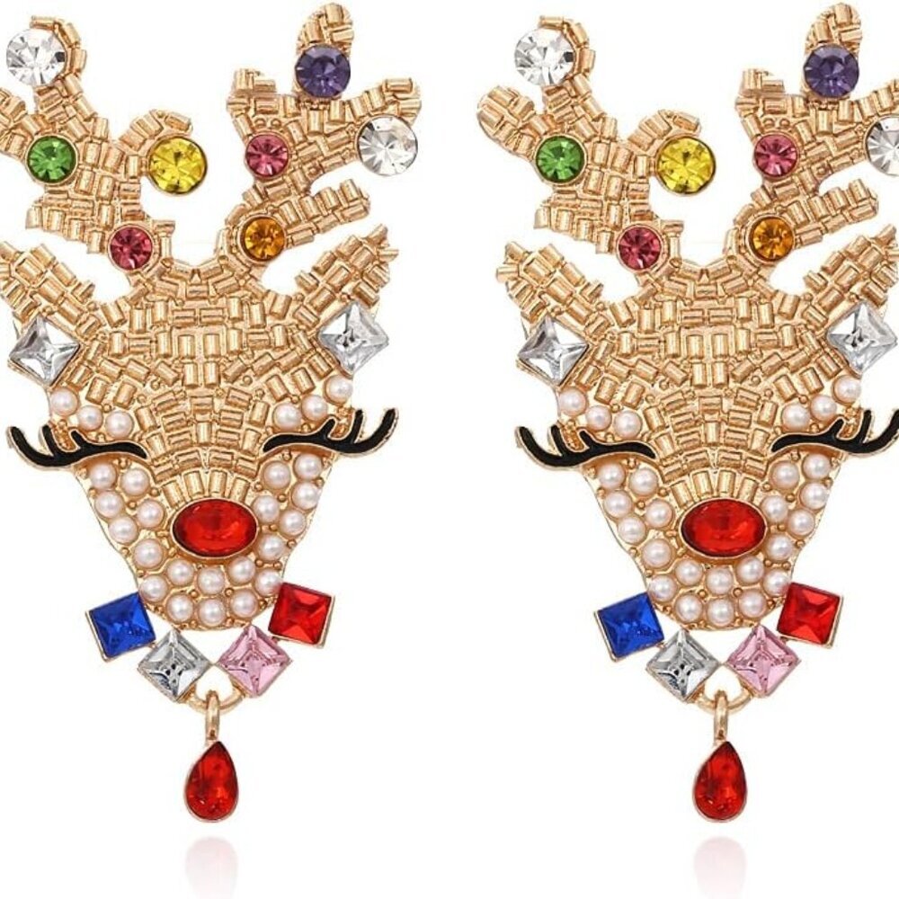 Christmas Sparkly Crystal Dangle Earrings Cute Christmas Tree Reindeer Earrings